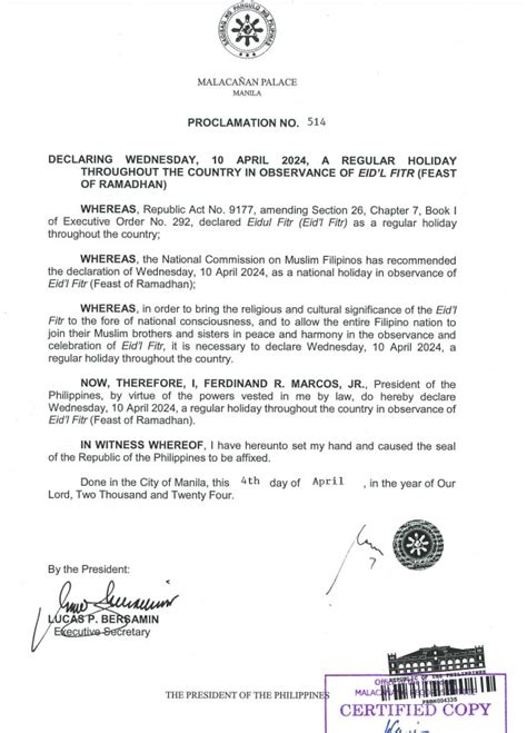 april 8 2024 holiday philippines|Proclamation No. 514: Declaring Wednesday, 10 April .